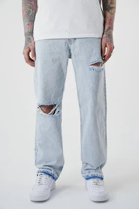 Wide Fit Destroyed Free Cut Light Blue Denim - UF3959