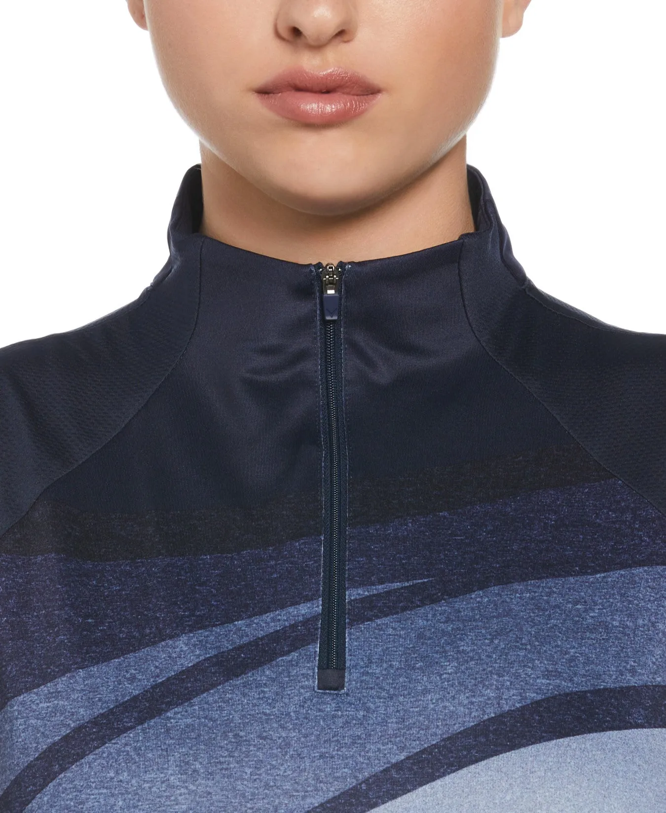 Women's Gradient Wave Print Golf Shirt With Convertible Collar In Peacoat