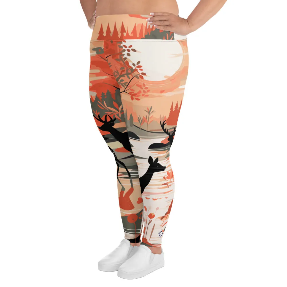 Women's Plus Size Yoga Pants Workout Leggings - Deer Forest