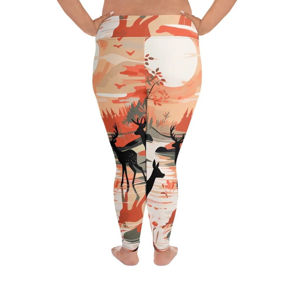 Women's Plus Size Yoga Pants Workout Leggings - Deer Forest