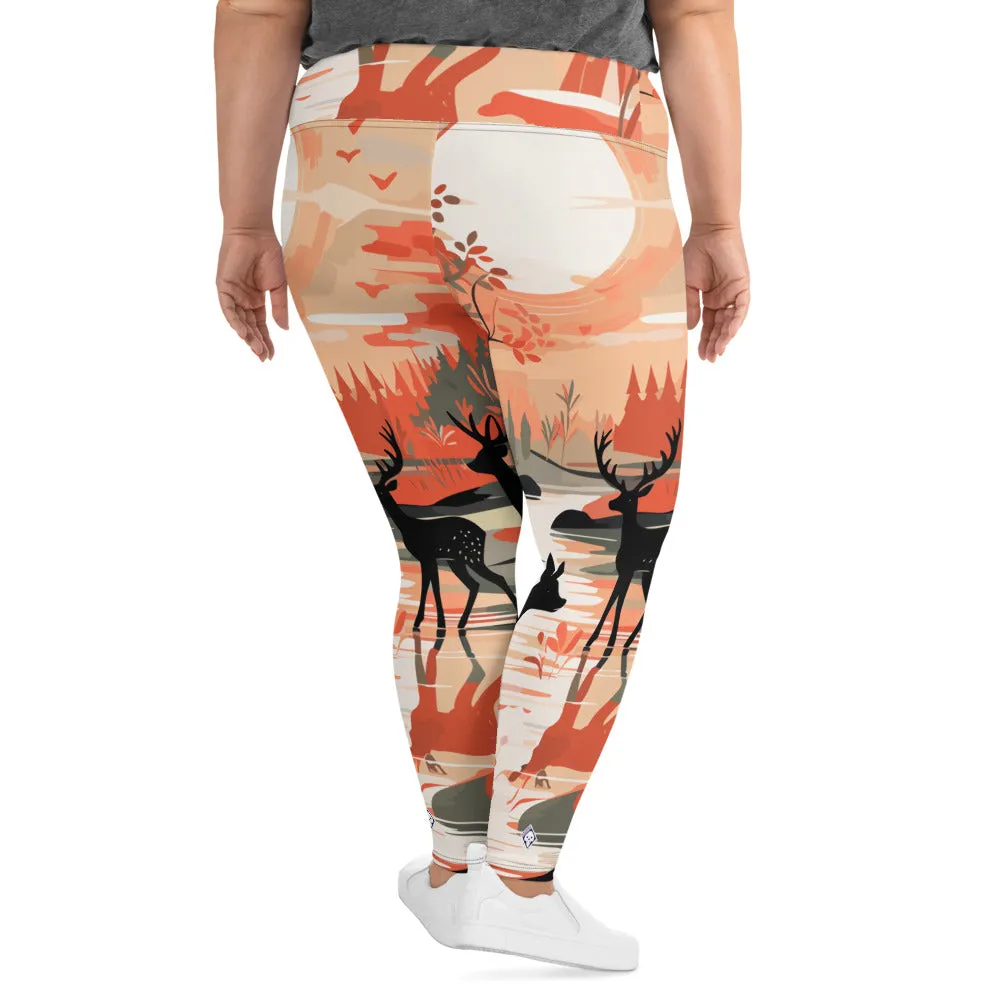 Women's Plus Size Yoga Pants Workout Leggings - Deer Forest