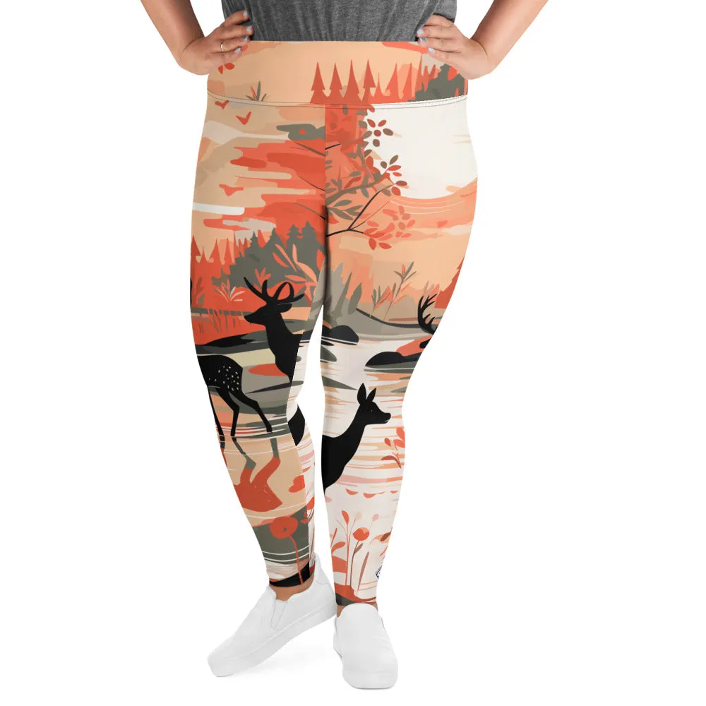 Women's Plus Size Yoga Pants Workout Leggings - Deer Forest