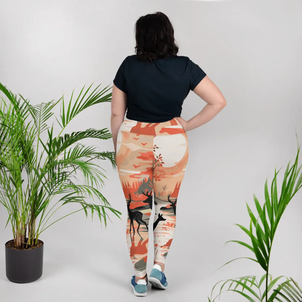 Women's Plus Size Yoga Pants Workout Leggings - Deer Forest