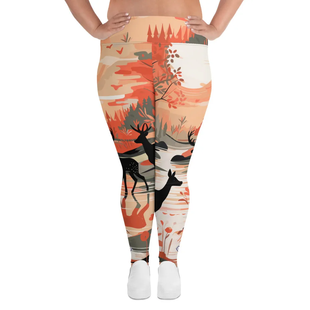 Women's Plus Size Yoga Pants Workout Leggings - Deer Forest