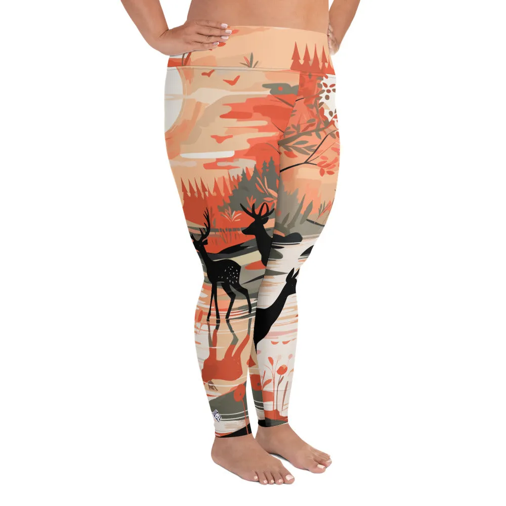 Women's Plus Size Yoga Pants Workout Leggings - Deer Forest