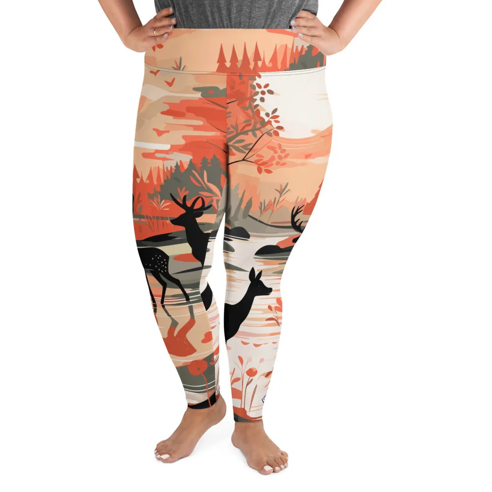 Women's Plus Size Yoga Pants Workout Leggings - Deer Forest