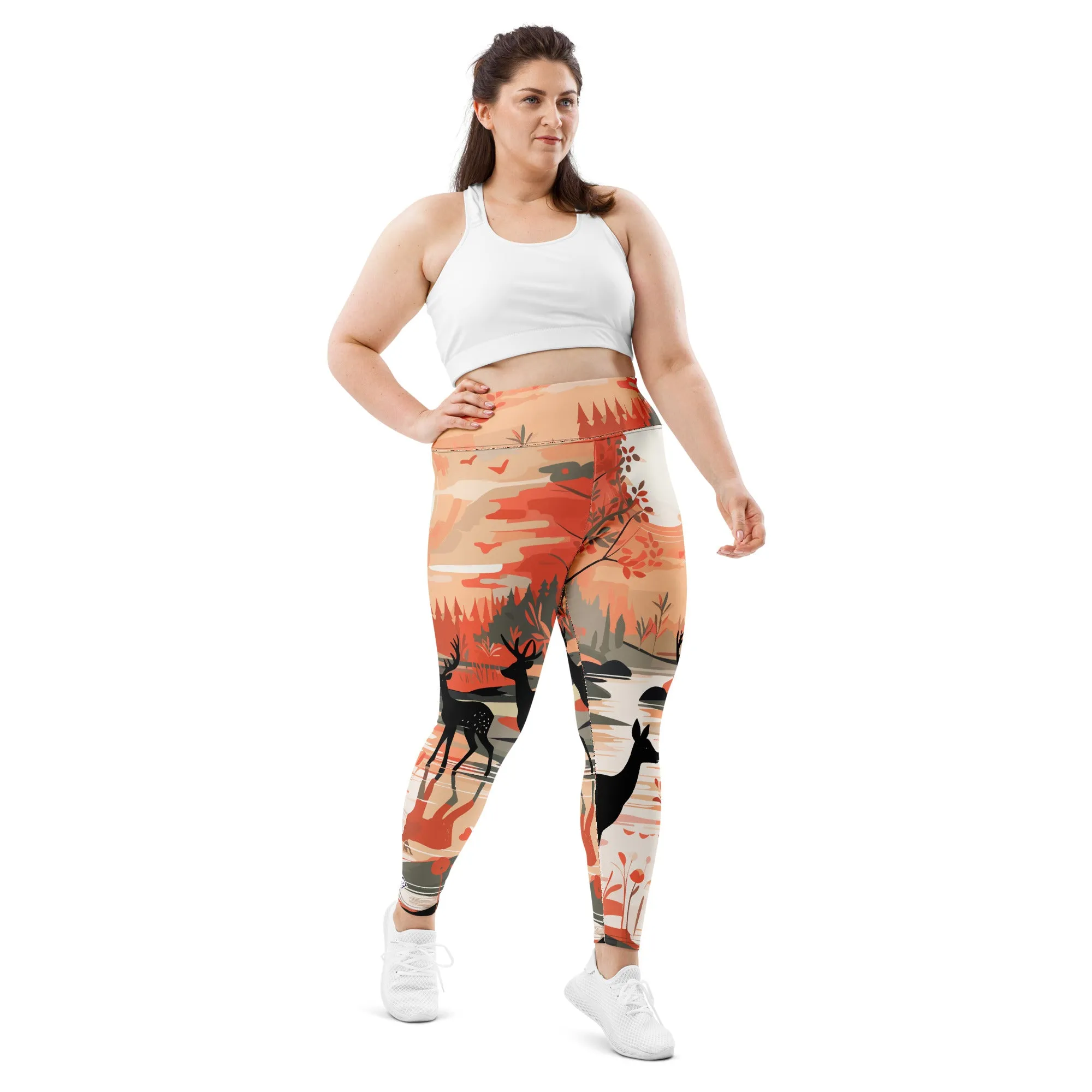 Women's Plus Size Yoga Pants Workout Leggings - Deer Forest