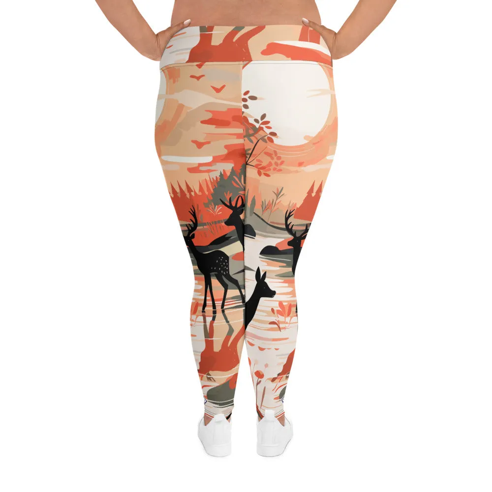 Women's Plus Size Yoga Pants Workout Leggings - Deer Forest