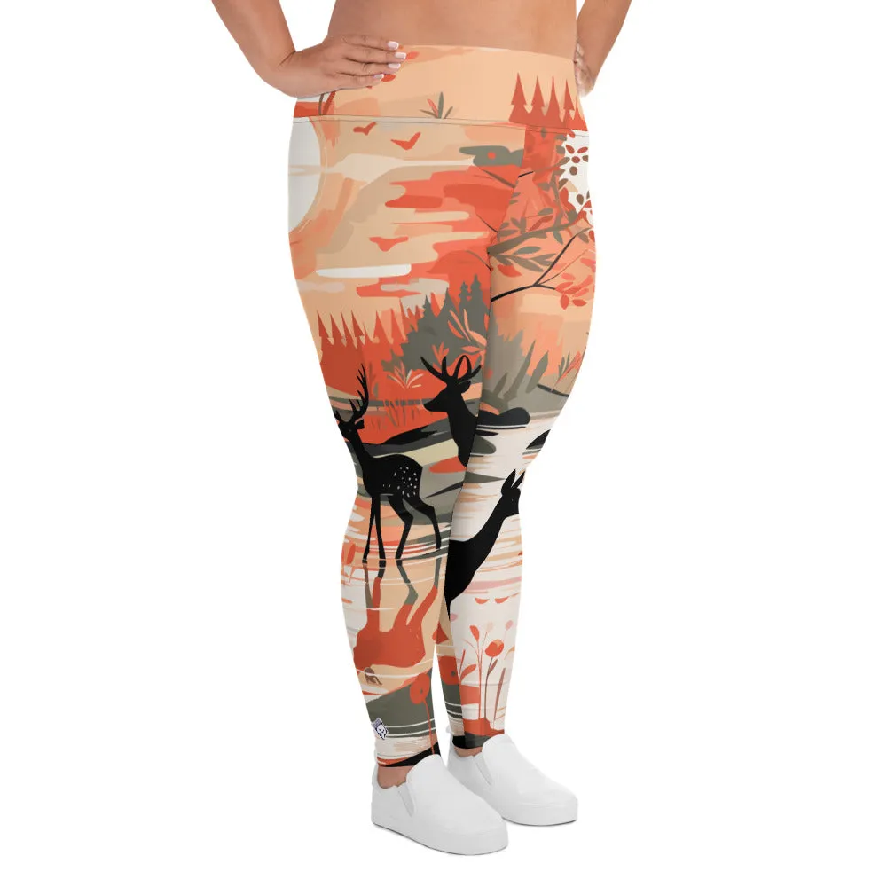 Women's Plus Size Yoga Pants Workout Leggings - Deer Forest