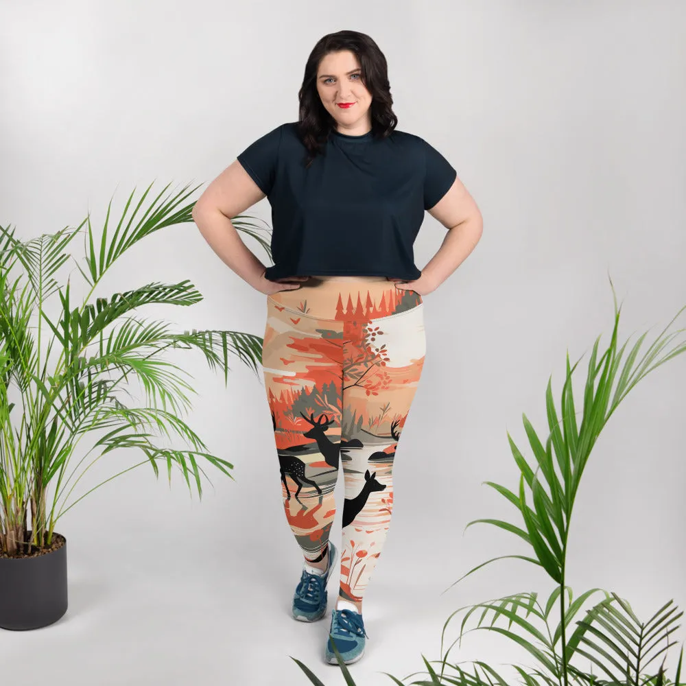 Women's Plus Size Yoga Pants Workout Leggings - Deer Forest