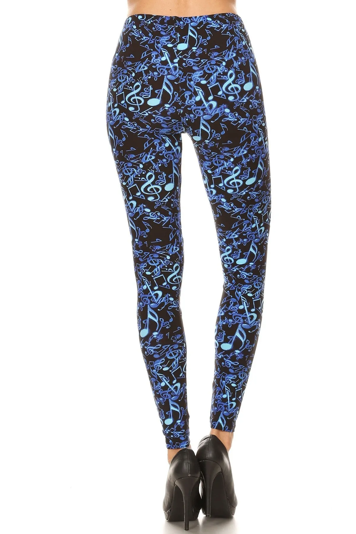 Women's Regular Blue Music Note Pattern Printed Leggings