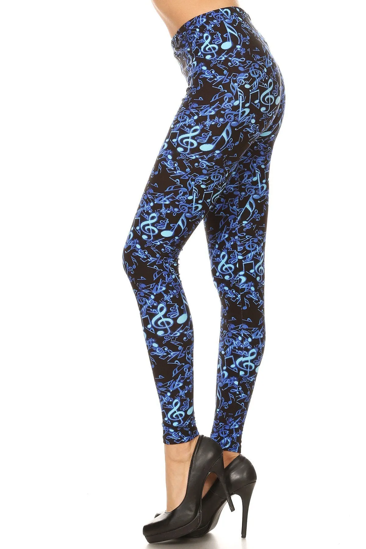 Women's Regular Blue Music Note Pattern Printed Leggings