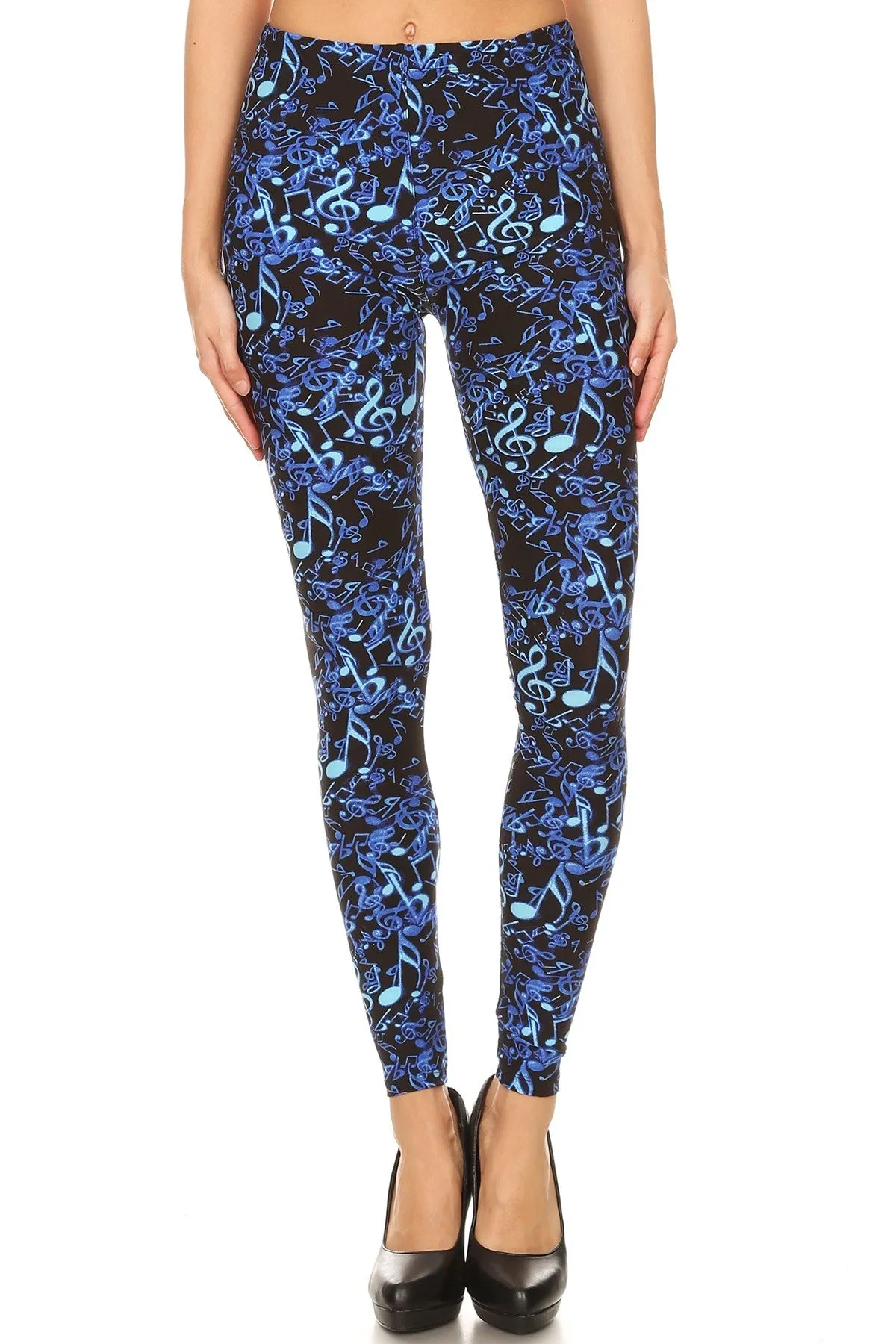 Women's Regular Blue Music Note Pattern Printed Leggings