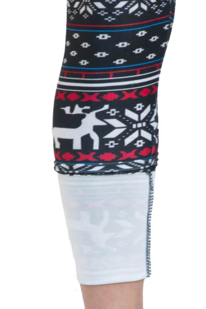 Women's Regular Blue Reindeer Fair Isle Design Printed Leggings