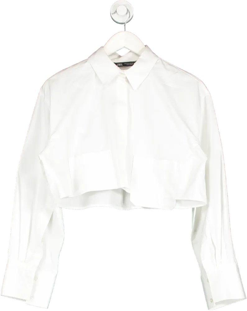 ZARA White Long Sleeve Cropped Shirt UK S